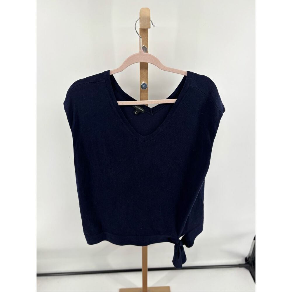 Talbots Navy Blue Short Sleeve Side Tie Knit Top Size XL V-Neck - Picture 5 of 10